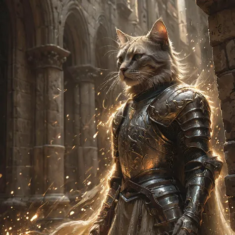 breathtaking an majestic soul knight cat,soul particals around the knight,night,HD,best quality,hyper detailed,ultra detailed,super realistic,<lora:Soul_Knight_SDXL_-_By_HailoKnight:0.8>,background light,deep shadows,downtown, . award-winning, professional...