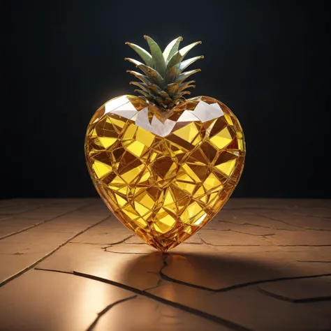 <lora:CrystalsHeart:0.7>, crystal, fruit (pineapple:1) yellow, heart, on the table, realistic, ultra quality, highly detailed, ultra HD