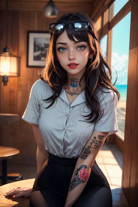 sexy, (detailed eyes), (detailed face), beautiful lady, (pov sitting across table:1.1), looking at viewer, sexy verdant dress, skin tight red, dress, blush, (naughty) (naughty smile:0.9), emerald eyes, blonde hair, (smiling:0.9)
(mystical tattoo:0.9), (nec...