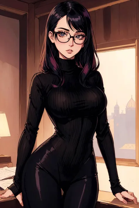 1girl, nerdy, <lora:nerdy_fc_v1.0.safetensors:0.5>, glasses, anime, absurdres illustration,, stunning intricate full color portrait, wearing a black turtleneck, epic character composition, by ilya kuvshinov, alessio albi, nina masic, sharp focus, natural l...