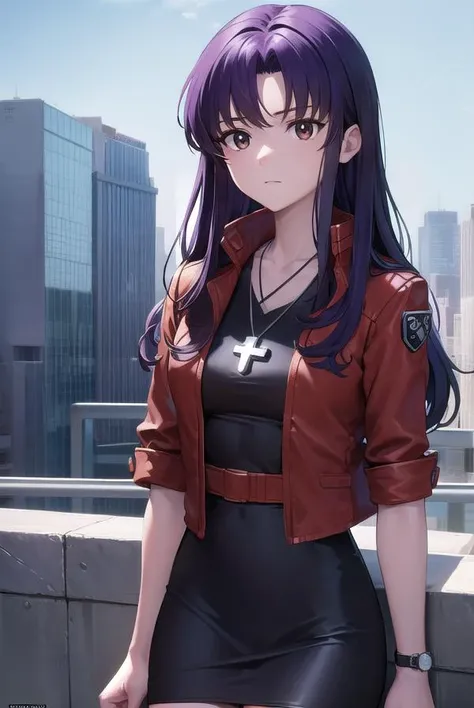 misatokatsuragi, <lora:misatokatsuragi-lora-nochekaiser:1>,
misato katsuragi, long hair, (brown eyes:1.5), blue hair, (purple hair:1.2),
BREAK dress, jacket, earrings, boots, necklace, black dress, high heels, short dress, (red jacket:1.5), watch, wristwat...