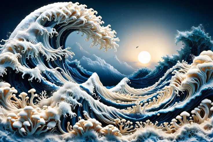 ral-mycelium,<lora:ral-mycelium:1>,
The Great Wave,composed of mycelium,