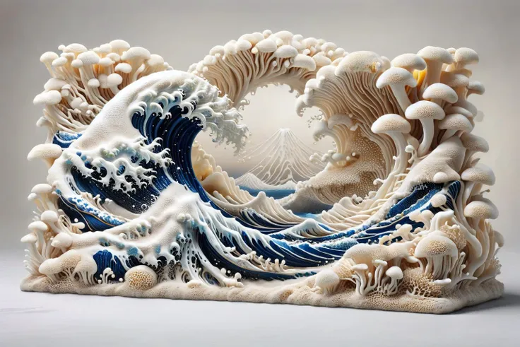 ral-mycelium,<lora:ral-mycelium:1>,
The Great Wave,composed of mycelium,