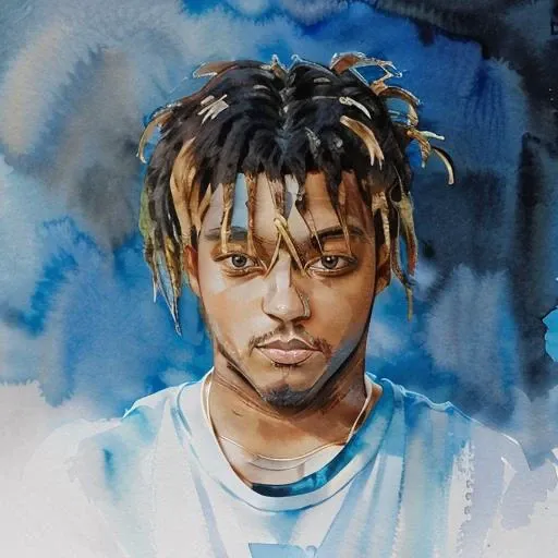 best quality, masterpiece, ultra high res, (anime style:1.2), <lora:juicewrldv3:0.9>, (juicewrld:1),  facial hair, dark-skinned male, dark skin, dreadlocks, simple background, looking at viewer, upper body,  <lora:Watercolor_Painting:0.8>  watercolor paint...