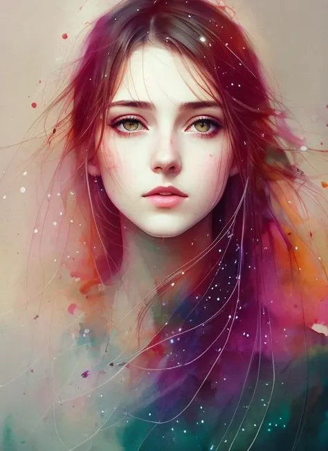 a woman by agnes cecile, luminous design, pastel colours, ink drips, autumn lights