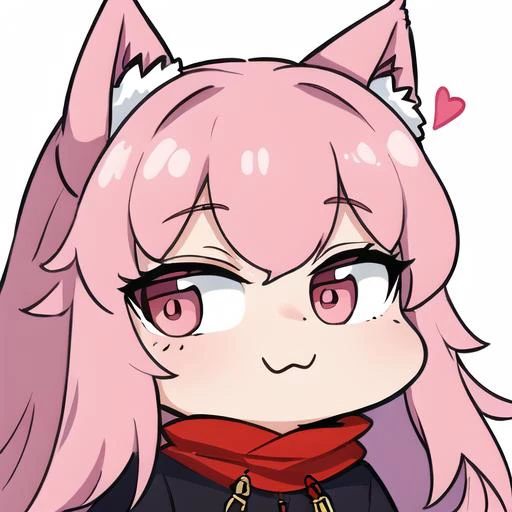 a close up of a cartoon character with pink hair and a cat ear