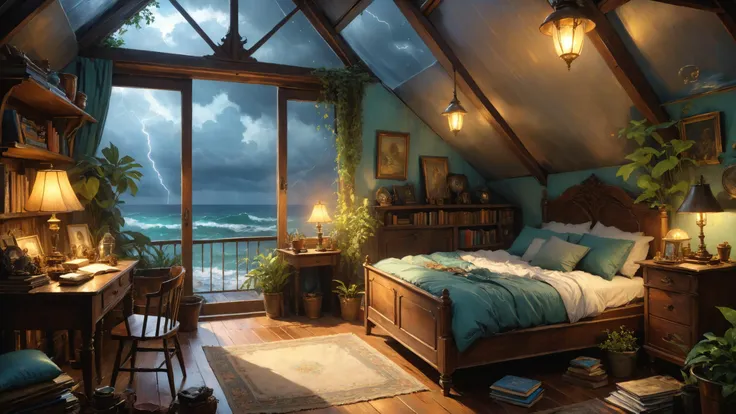 arafed bedroom with a view of the ocean and a balcony