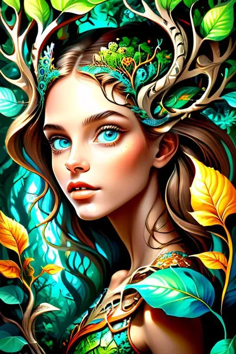 fracolor 1girl in a mythical forest, masterpiece, perfect face, intricate details <lora:fracolor:1>