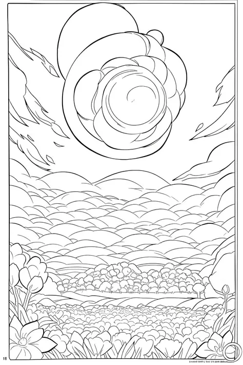 b&w, coloring page, line art, A field of flowers