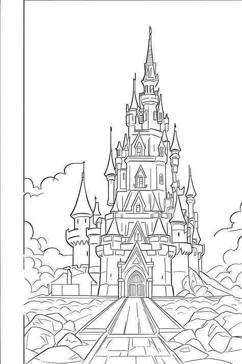 b&w, coloring page, line art, castle