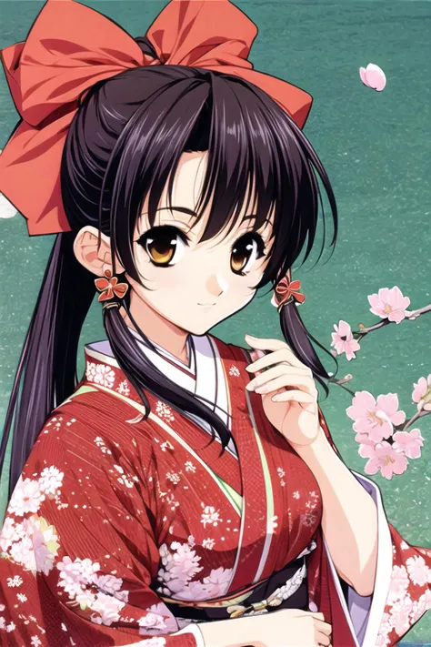 anime girl in kimono outfit with cherry blossoms in background