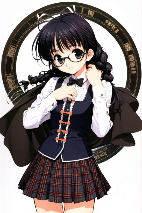 anime girl in school uniform with glasses and a jacket