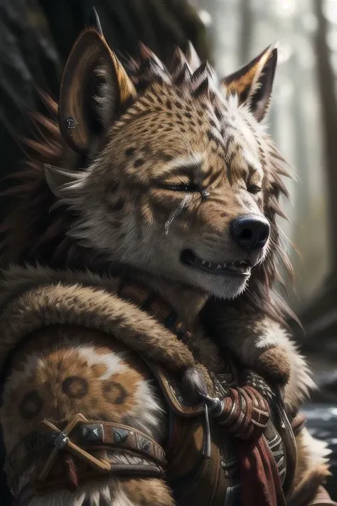 a close up of a furry animal with a sword in its hand