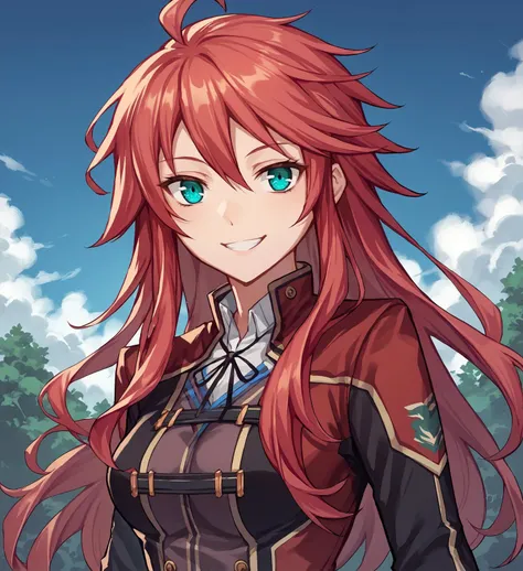 score_9, score_8_up, score_7_up, score_6_up, score_5_up, score_4_up, BREAK source_anime,
<lora:TrailsOfColdSteel-Guests:0.9>, shirleythors, red hair, ahoge, long hair, aqua eyes, medium breasts, green tattoo, red school uniform, red blazer, black thigh boo...