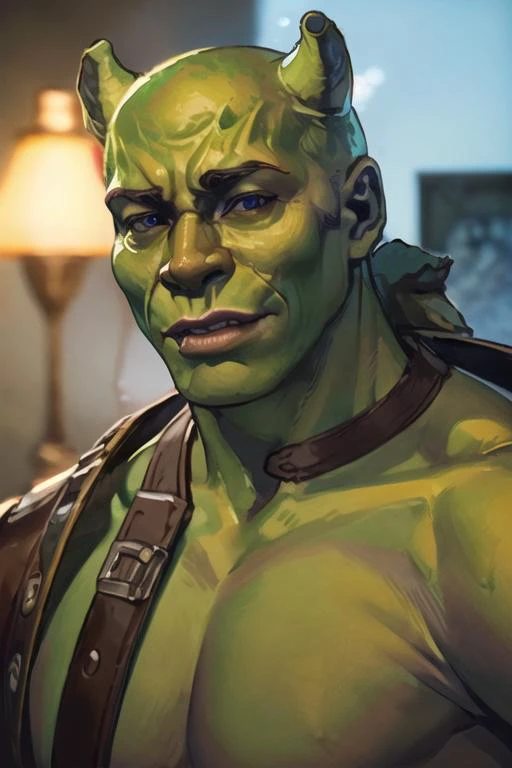 shrek, cinematic lighting, trending on artstation, 4k, hyperrealistic, focused, extreme details, unreal engine 5, cinematic, mas...