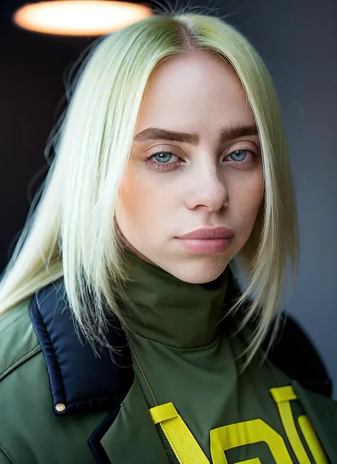 portrait of skswoman, :d , wearing tailored , with ash blonde Straight hair , background jungle, epic (photo, studio lighting, hard light, sony a7, 50 mm, matte skin, pores, colors, hyperdetailed, hyperrealistic), <lyco:Billie Eilish:1.1>