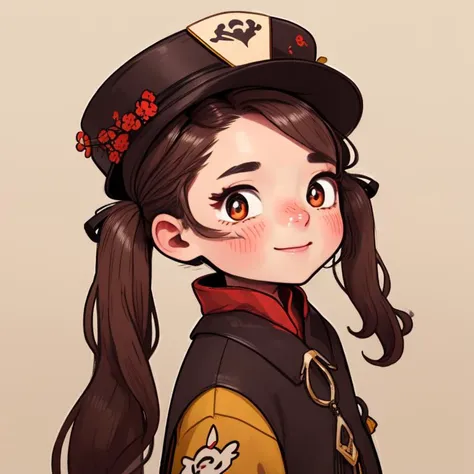 a cartoon girl with a hat and a jacket on