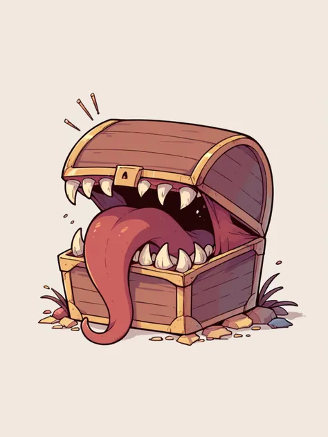 a cartoon image of a chest with a worm sticking out of it