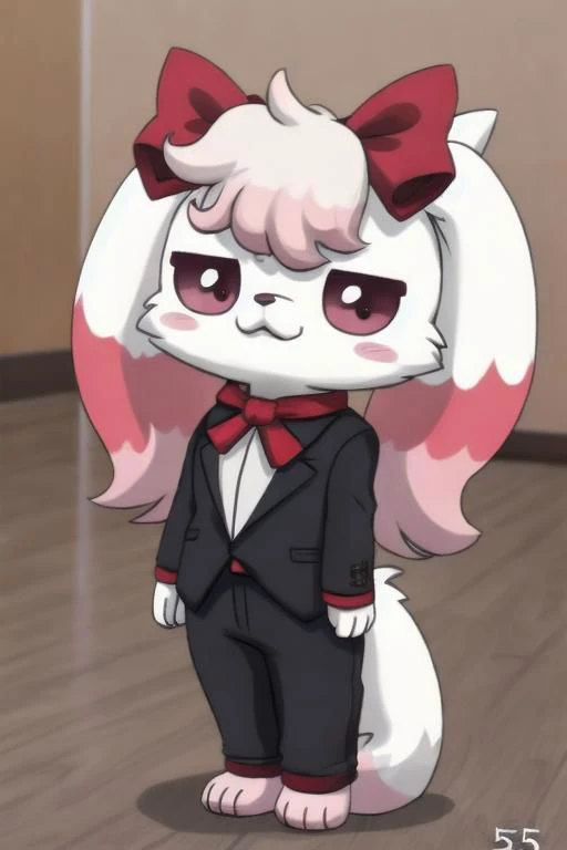 a close up of a cartoon cat wearing a suit and bow tie