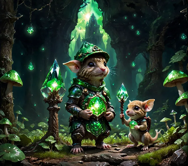 score_9, score_8_up, score_7_up, traditional media, watercolor,
2d, Clanrat, armor, helmet, holding adorable puppy like a baby, glowing crystal, green crystal, underground, mushroom grove, green glow, dark, wholesome, image on a greeting card, in the style...