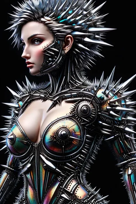 ral-spikes,<lora:ral-spikes:1>,ral-bismut,<lora:ral-bismut:0.8>,BIOMECH,<lora:Da_Vinci:0.7>,
A close-up of the large breasts of a mechanical creature,
Beautiful,sexy,round,
Its covered with fine bismuth metal spikes that you want to touch,but you cant,