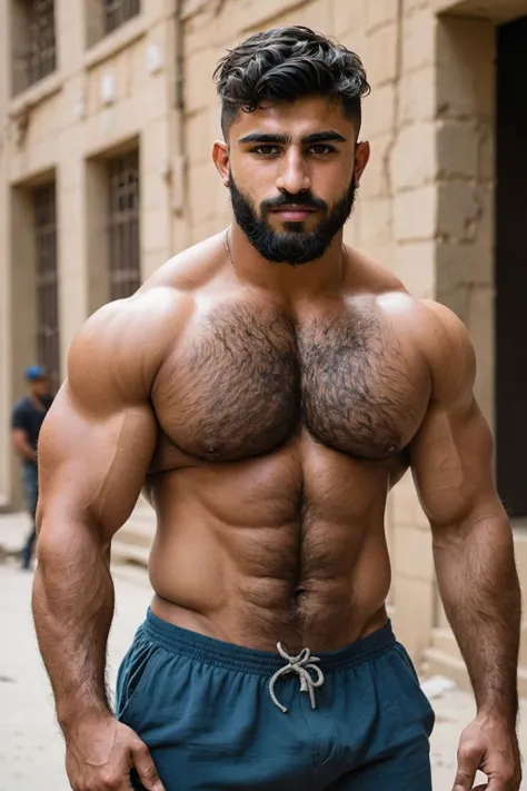 movement, hairy, bara, buff, thicc, muscular, 20yo, confident, shirtless, iraqi, stunning photo, dark skin, candid, tough guy