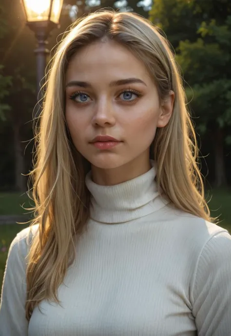 a close up of a woman with long hair and a turtle neck