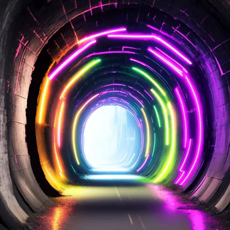 (BlackHoleGate style:1) a dark tunnel with neon lights coming out of it <lora:BlackHoleGate:1>