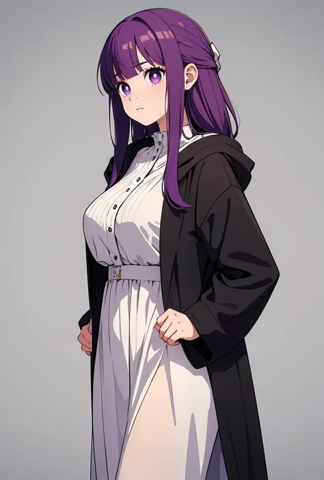 (masterpiece, best quality), 1girl, <lora:FernV2:0.8> FernFrieren, purple pupils, long hair, half updo, FernBase, purple pupils, long hair, half updo, white dress, collared dress, (black robe),