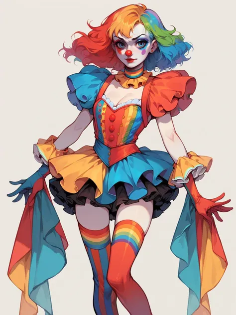 score_9, score_8_up, score_7_up, score_6_up,  1girl, <lora:c1rcus2xlp:0.6> c1rcus, clown, multicolored hair, thighhighs, gloves,...