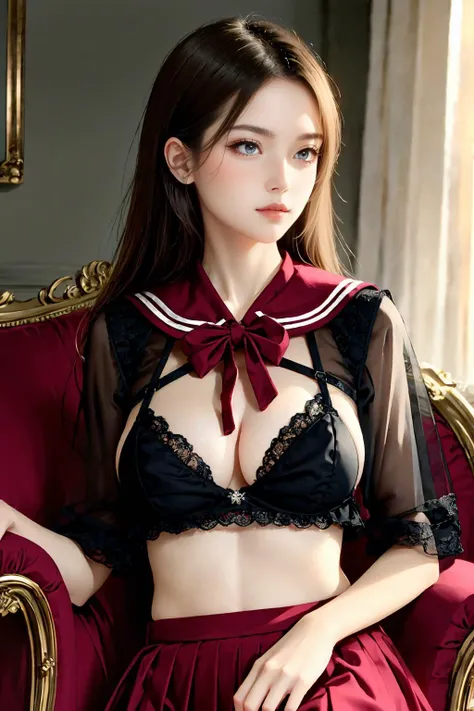 1girl, <lora:tutuZF:0.8> tutututu,red_skirt, school uniform, black_bra, underwear, lingerie, midriff, red_sailor_collar, high heels,(black pantyhose),nsfw,
(ultra realistic,32k, masterpiece:1.2),(high detailed skin:1.1),( high quality:1.1),
detailed hair,
...