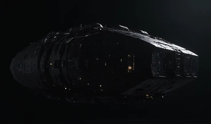 massive cuboid shaped generation starship made of black obsidian,  8k, detailed, realistic, cinematic, (high resolution, photorealistic, sharp:1.4), dark, dutch angle, wide lens <lora:add-detail-xl:1>  <lora:detailed_notrigger:1> <lora:light:1> <lora:Space...