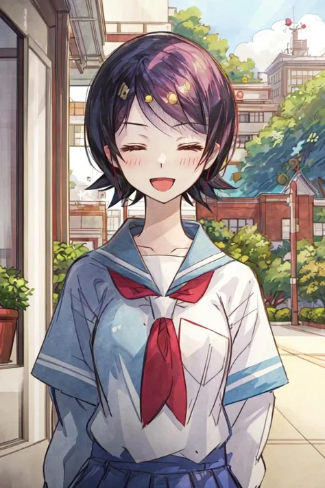 (masterpiece:1.2), ultra detailed,<lora:NamiHitou:0.9>, Namihitou, white school uniform, garden, sakura, big smile, closed eyes, open mouth, best quality, looking at the viewer, <lora:Adddetail:0.6>