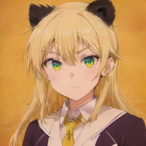 High quality! Mei-Mei (Murenase Seton Gakuen), a blonde girl, with completely black panda ears, golden eyes,, serafuku, skirt, pleated skirt, serafuku, white skirt, shirt, purple shirt, sailor collar, white sailor collar, long sleeves, scarf, yellow scarf,...