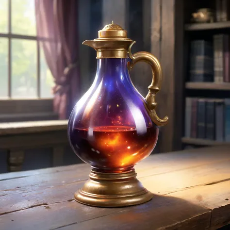 there is a glass vase with a liquid inside of it