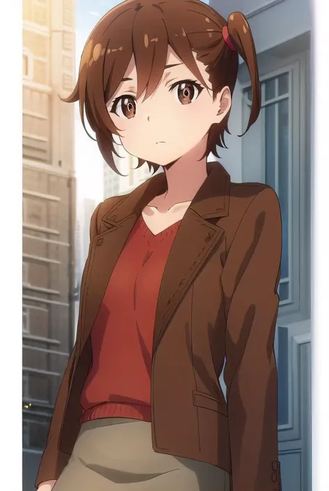 shinokuribayashi, <lora:shino kuribayashi s1s2-lora-nochekaiser:1>,
shino kuribayashi, short hair, brown hair, (brown eyes:1.7), side ponytail,
BREAK skirt, jacket, miniskirt, pencil skirt, denim skirt, sweater, (red sweater:1.2), brown jacket, collarbone,...