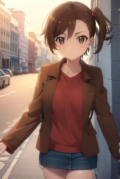 shinokuribayashi, <lora:shino kuribayashi s1s2-lora-nochekaiser:1>,
shino kuribayashi, short hair, brown hair, (brown eyes:1.7), side ponytail,
BREAK skirt, jacket, miniskirt, pencil skirt, denim skirt, sweater, (red sweater:1.2), brown jacket, collarbone,...