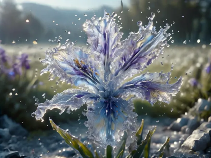 close-up, still life, photo, field of crystal iris, bright, sparkling as it turns, spotlight on flower <lora:detail_slider_v4:0....