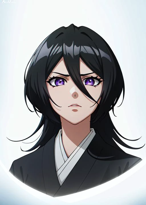 rukia,beautiful , highly detailed , unreal engine , octane render   , slim and lean  , detailed face, 8k high res ,serious, trousers, wearing sleeved kimono, 8k high res , extremely detailed eyes  , masterpiece, gorgeous,  award winning , close up of face ...