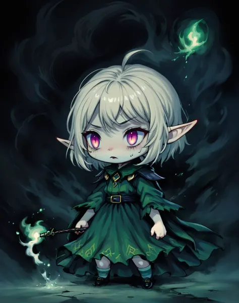 a cartoon image of a girl with white hair and green dress