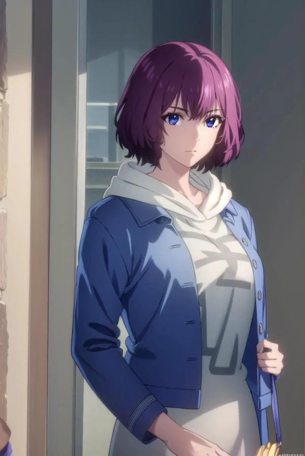 tangrou, <lora:tangrou-lora-nochekaiser:1>,
tang rou, short hair, (purple eyes:1.1), purple hair,
BREAK jacket, hood, hoodie, blue jacket, dress,
BREAK indoors,
BREAK looking at viewer, (cowboy shot:1.5),
BREAK <lyco:GoodHands-beta2:1>, (masterpiece:1.2), ...