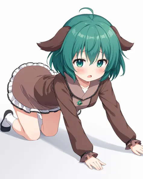 anime girl in a brown dress crawling on the floor