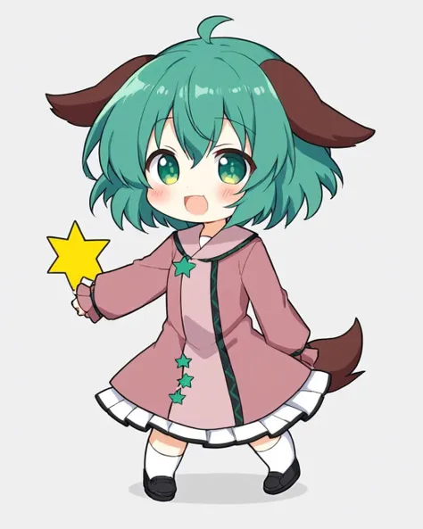 a cartoon girl with green hair holding a star