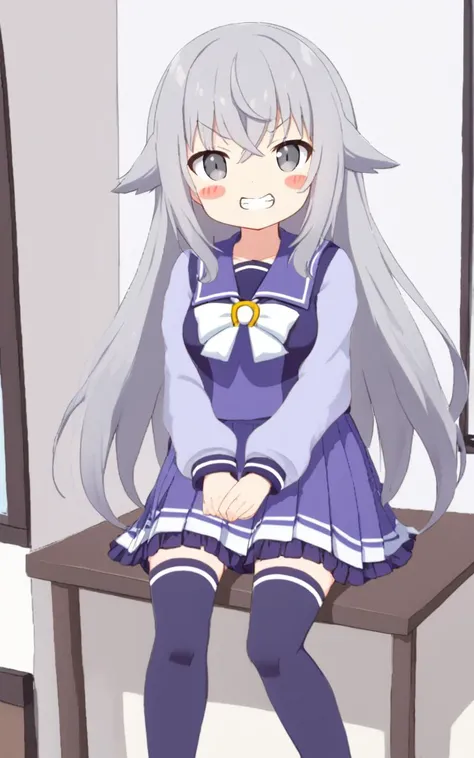 happy, :) school <lora:sdxl-um-trauniform:0.7>  trawinuni ( winter tracen_school_uniform (purpleblue sailor collar) purpleblue skirt darkblue thighhighs) ((white))_bowtie, (skyblue)_long sleeve blouse, white back bowtie , 1girl, cute petite . medium breast...