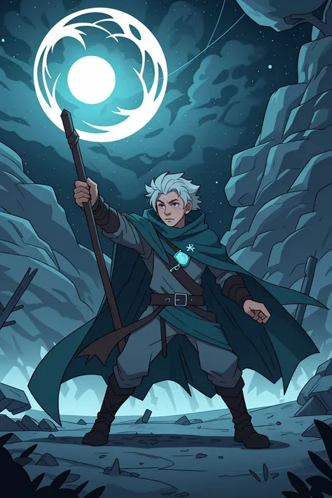 a man with a sword and a cape standing in front of a full moon