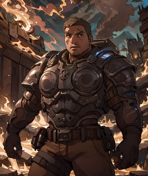 gearson character in a fire - filled city with flames