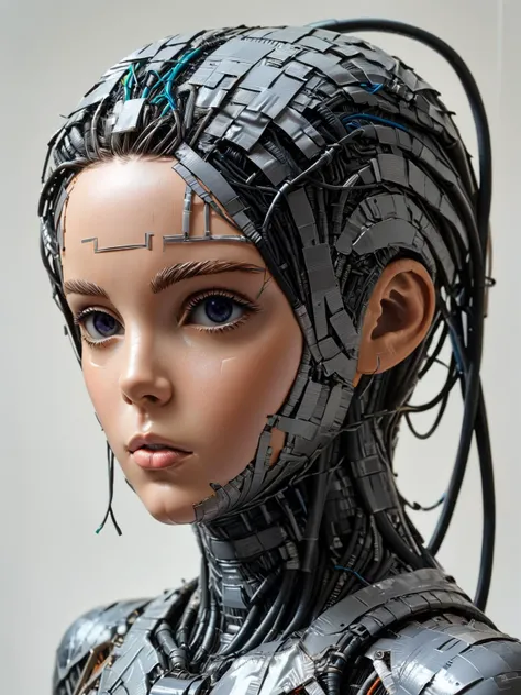 cyborg, <lora:Faceless_Cyborgs:0.7>, wires and cables connected to head, hoses, ziprealism  <lora:ral-ducttape:1> ral-ducttape, <lora:EnvyBetterHiresFixXL01:1>, masterpiece, best quality, ultra high res, (photorealistic, realistic:1.2), deep shadow, raw ph...