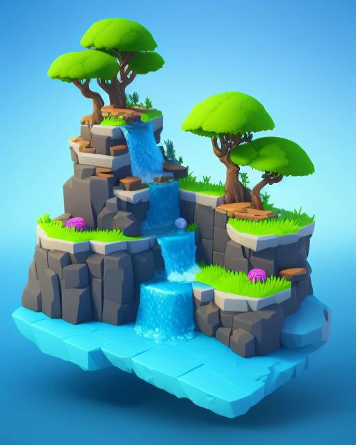 quality a background, poly art, in render, animal, 3d sky, trees no humans, outdoors, the with bird, grass as 3 scenery, on stylized waterfall blue low isometric high island d tree, rock, stylized, and voxel render, tree, bird, no humans, scenery