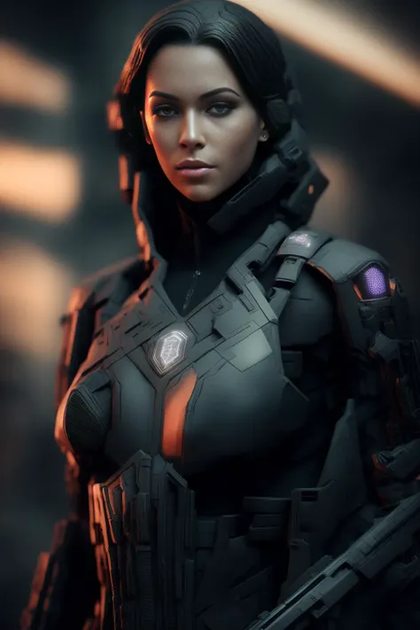 1girl, photography depth blurry background, solo, mouth, 8 looking girl beautiful viewer, military suit, guns, detailed futuristic background, hyper-realistic, amazing fine detail, trending on ArtStation,  8k