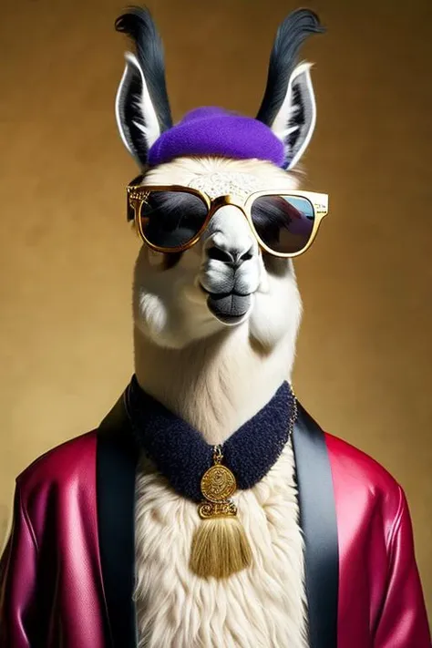 a (llama:1.31) wearing sunglasses and a hat, (llama:1.31) anthro portrait, (llama:1.31) portrait, portrait of a (llama:1.31), lama, wild fluffy (llama:1.31) portrait, (llama:1.31) all the way, alpaca, lama with dreadlocks, (llama:1.31), award winning creat...